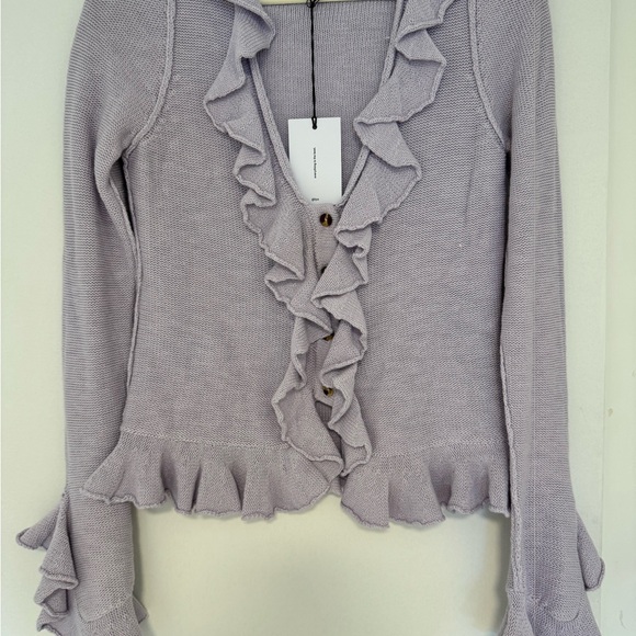 🆕 LPA RUFFLE COTTON/ SILK CARDIGAN- LILAC- SIZE L- UNWORN W/ TAGS - Picture 2 of 5